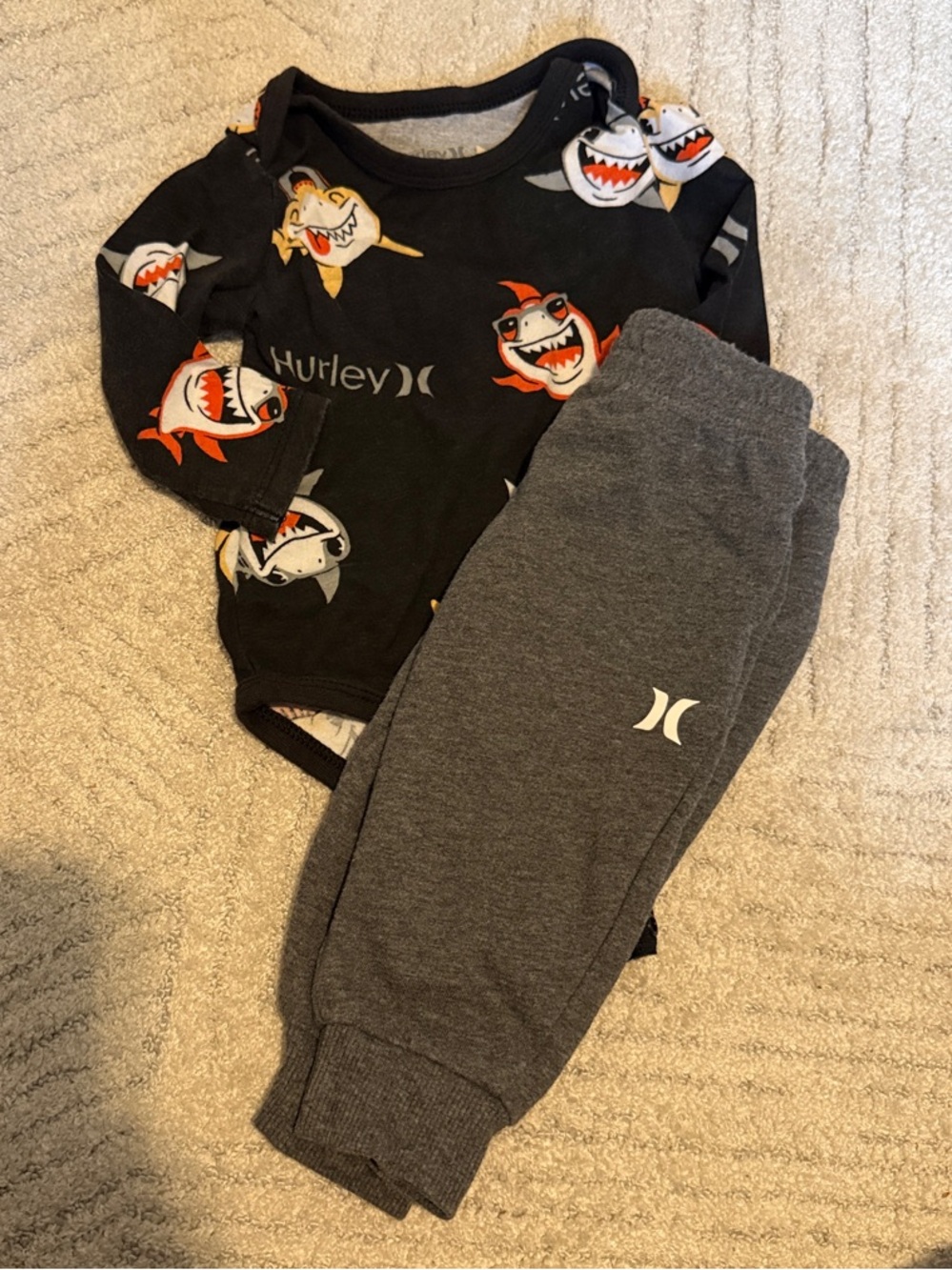 Hurley Black Shark Print Bodysuit with Gray Joggers